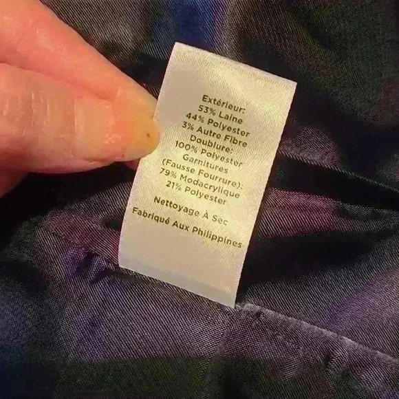 Talbots Navy Blue Wool Knit Blend Black Faux-Fur Trim Shetland Jacket Si… - Picture 14 of 16